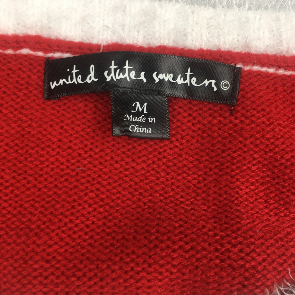 Ugly Christmas Tree Sweater Women M Red Tinsel Holiday Party Pullover Knit LS